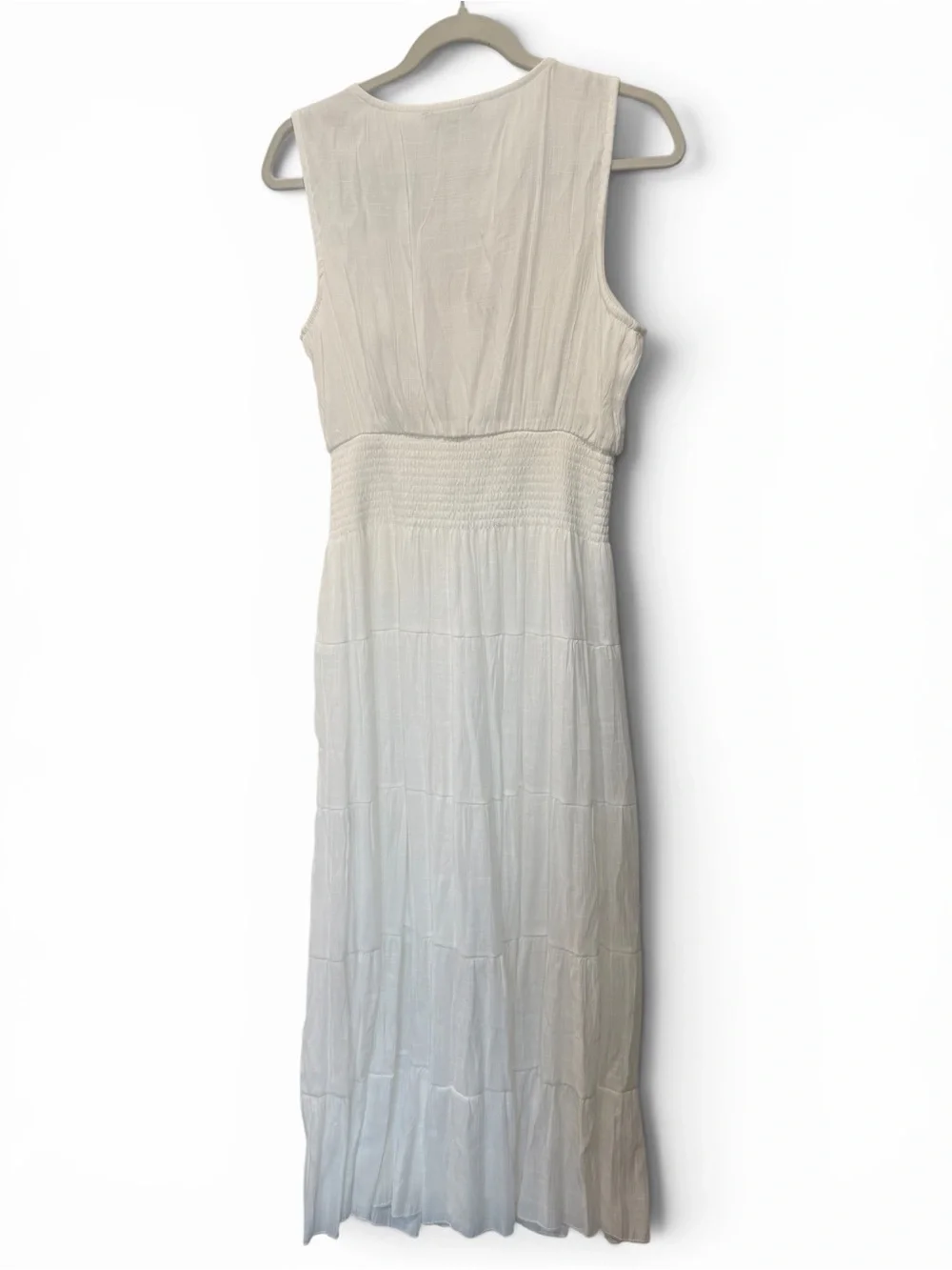 J Gee White Boho Tiered Maxi Dress with Colorful Granny Square Crochet Trim - Picture 8 of 10